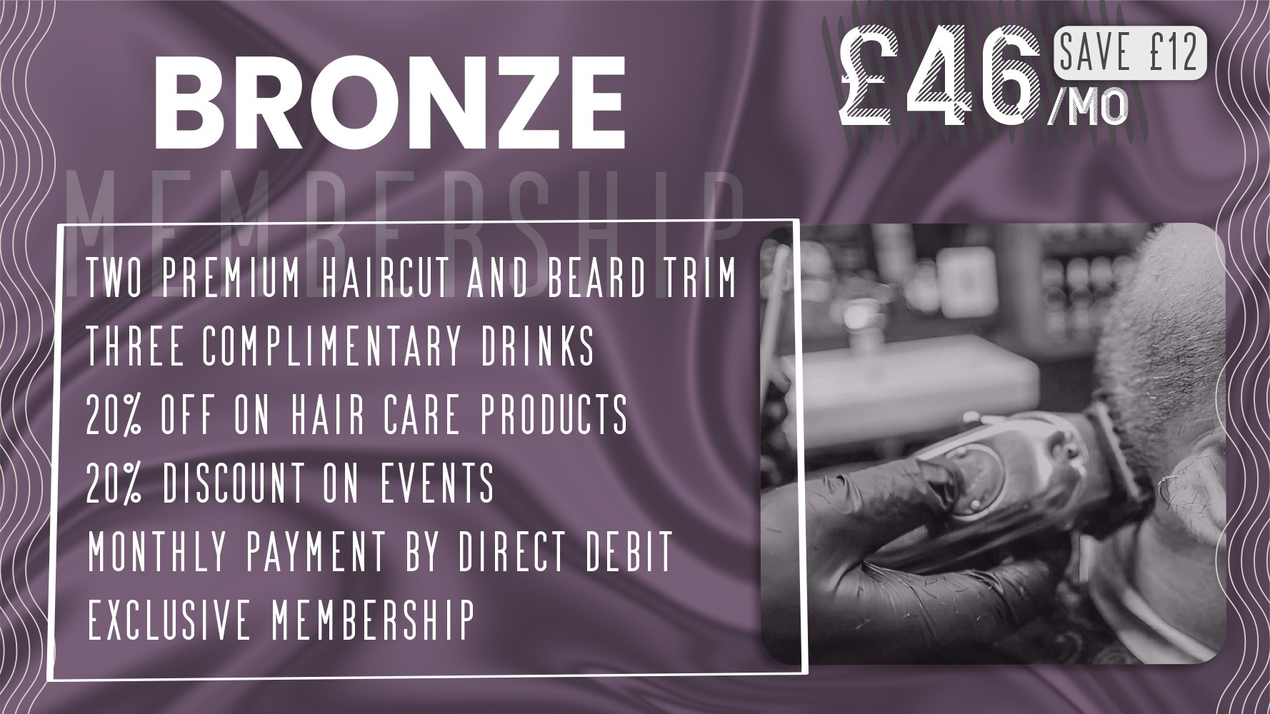 Bronze membership package at BarberNBar with essential grooming perks