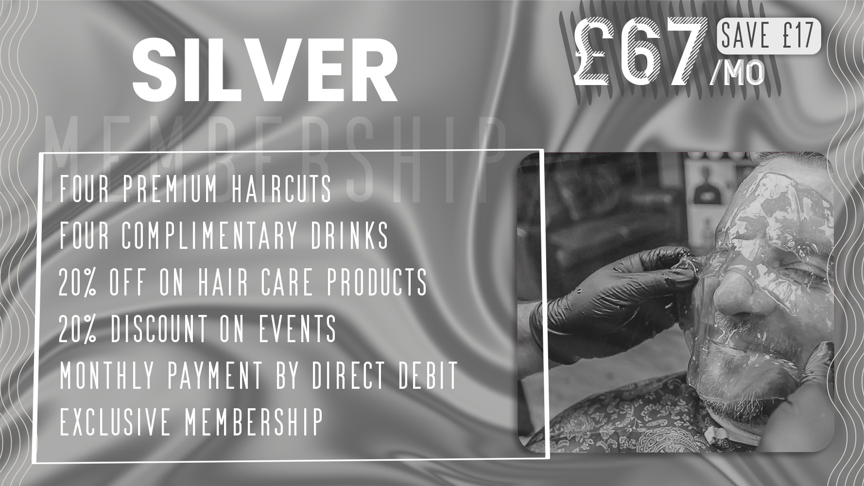 Silver membership offer at BarberNBar with grooming benefits