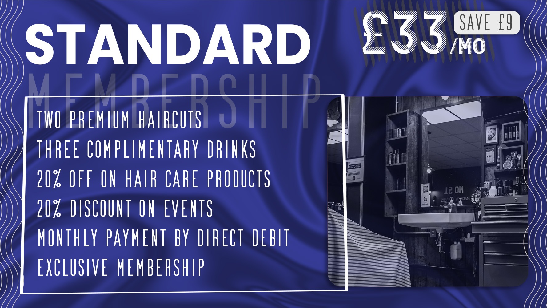 Standard membership offer at BarberNBar with grooming benefits